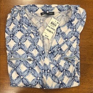 INC Blue and White Patterned Top